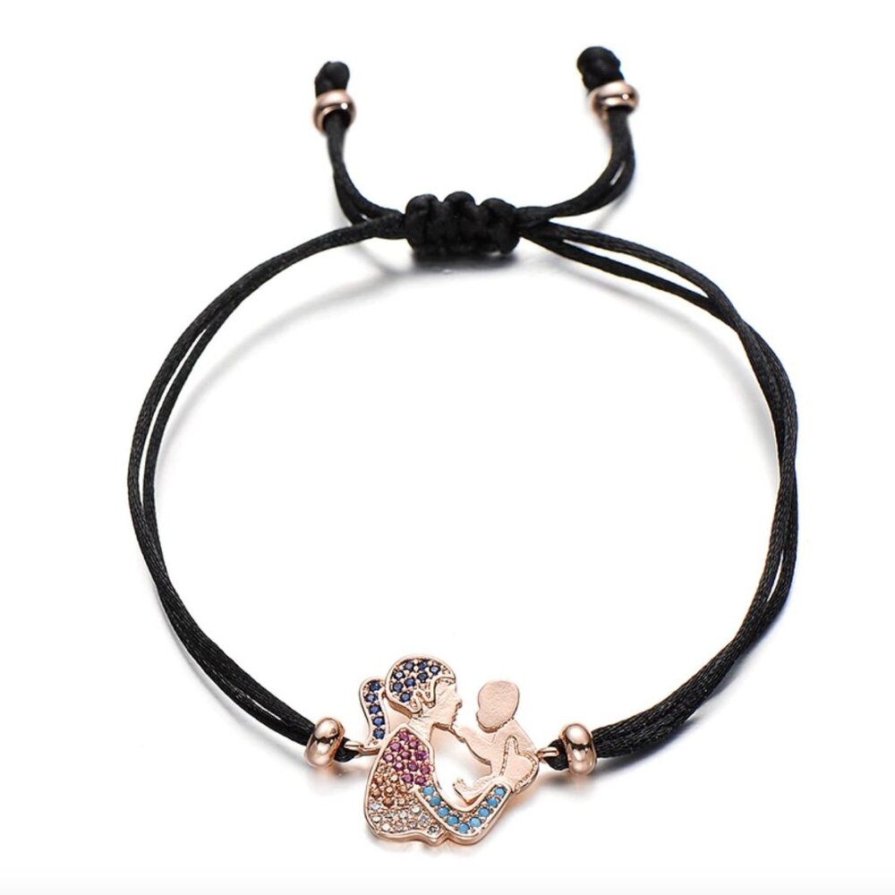 Mom & Baby Newborn New Mom Rose Gold Black String Bracelet